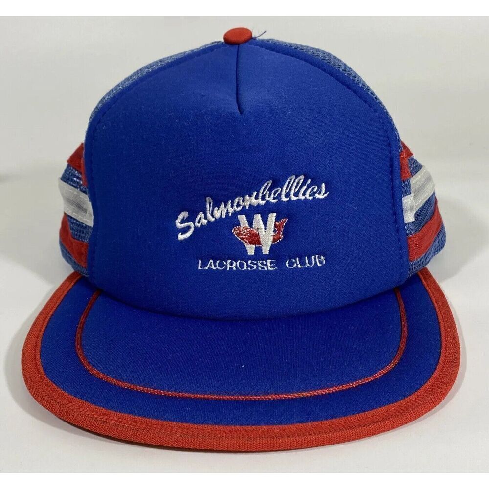Vintage 3 Stripes Trucker Hat Snap Back Mesh‎ Cap Blue Red White Lacrosse Club
